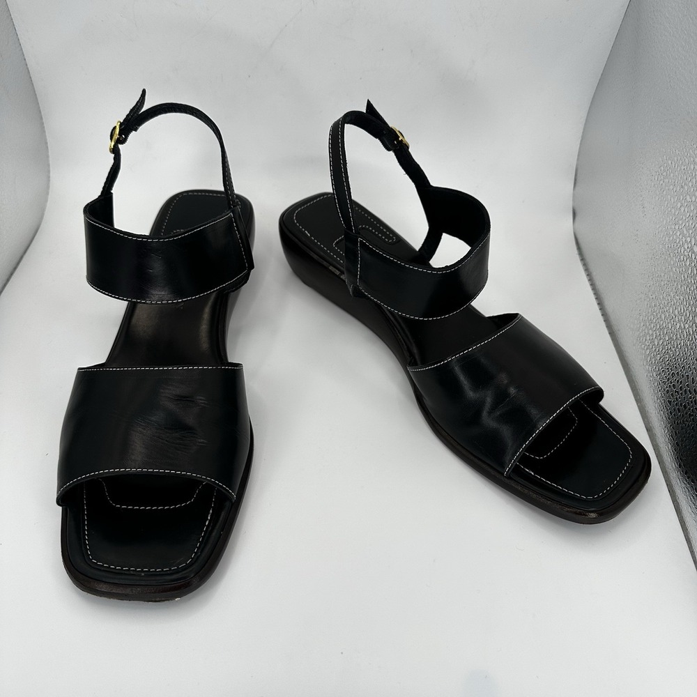 Cole Haan Italian Sandals Women Sz 11 Black Leather European Summer Square Toe